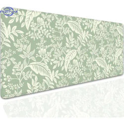 Tapis de souris de jeu vert sauge à motif floral, impression de branches de plantes blanches, bord lisse, antidérapant, pour joueurs, bureau, maison, souris sans fil