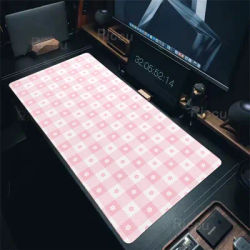 Tapis de souris à carreaux rose et blanc pour ordinateur portable de bureau, tapis de souris à fleurs, accessoires pour Pc, tapis de bureau à grille, grands tapis de jeu en caoutchouc
