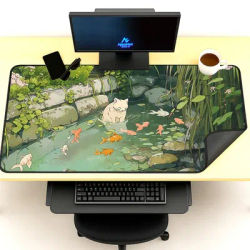 Tapis de bureau XXL pour chat, tapis de table 120x60, tapis de clavier motif koi, accessoires de bureau mignons pour jeux, lavable, en caoutchouc, ergonomique