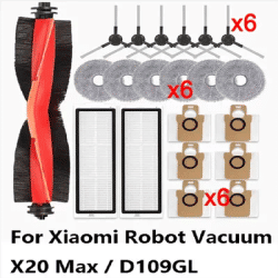 CKFAM-Replacement Part Kit For Robot Vacuum X20 Max / D109GL: Main Brush, Side Brush, Hepa Filter, Mop Cloth, Dust Bag