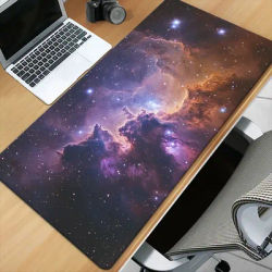 Tapis de bureau Nebula Galaxy XXL, violet vibrant, orange, impression HD, tapis de souris de jeu durable