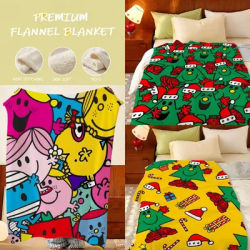 Anime Mr. Men Little Miss Throw Plush Flannel Throw Blanket, Sofa Bed Travel Picnic Home Textile Decor