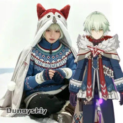 3pcs Alyosha Sweater+Poncho Blanket Genshin Impact Alyosha Glove Cosplay Doujin Accessories Set Halloween Birthday Gifts