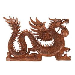 Winged Fire Dragon,'Unique Wood Relief Panel'