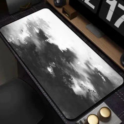 Grand tapis de souris noir et blanc avec paysage abstrait de nuages, tapis de bureau étendu avec bord cousu et base en caoutchouc antidérapante, tapis de clavier