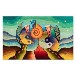 'Bird Geometric-Themed Hand-Loomed Alpaca Blend Tapestry'
