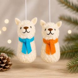 'Pair of Lamb-Shaped Whimsical Wool Felt Christmas Ornaments'