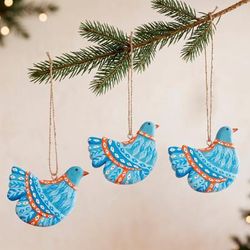 Peace Doves,'Set of 3 Peace Dove-Themed Hand-Painted Wood Ornaments'