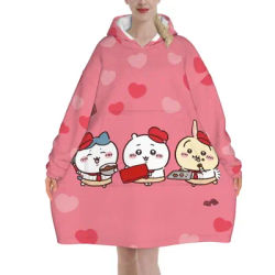 Chiikawaes Wearable Blanket Hoodie Warm Cozy Large Blanket Sweatshirt Thick Fleece Hooded Blanket with Pocket