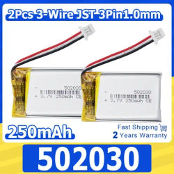 2 batteries au lithium 3.7v 250mah 0.925Wh, 502030 Li-ion, 3 fils JST 3pin1.0mm, pour DashCam GSP, souris, haut-parleur Bluetooth, casque
