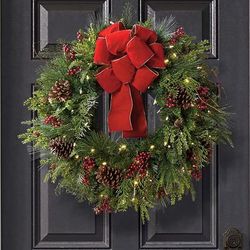 24" Christmas Wreath with Red Bow - Outdoor Christmas Cheer Wreath - Frontgate - Holiday Décor