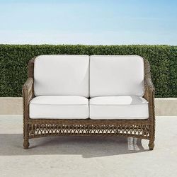 Hampton Loveseat in Driftwood Wicker - Standard, Rain Resort Stripe Sand - Frontgate