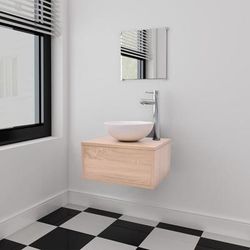 vidaXL Set Mobili per Bagno con Lavandino 4 pz con Rubinetto Beige