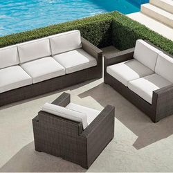 Palermo 3-pc. Sofa Set in Bronze Wicker - Standard, Sand with Canvas Piping - Frontgate