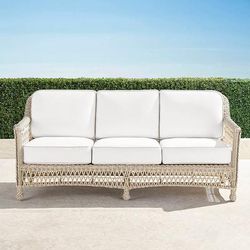 Hampton Sofa in Ivory Wicker - Sunbrella Rain, Rain Resort Stripe Cobalt - Frontgate