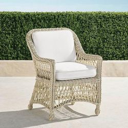 Set of 2 Hampton Dining Arm Chair in Ivory Wicker - Standard, Cara Stripe Air Blue - Frontgate