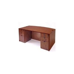 Cherry Laminate Bow Front Desk w/Six Drawers