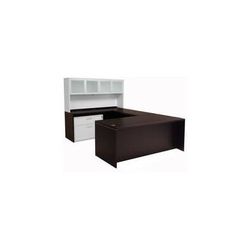 Mocha Executive U-Desk w/Glass Door Hutch