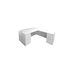 White L-Shaped Bow Front Conference Desk w/6 Drawers
