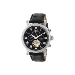 Heritor Winston Semi-Skeleton Leather-Band Watch Silver/Black Standard HERHR5202