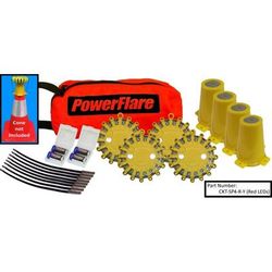 Powerflare 4-Position Cone Adapter Kit with 4-Pack Soft Pack of Magnetic PowerFlare Lights Red/Blue LEDs Tan Shell CKT-SP4M-RB-T