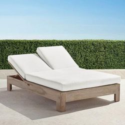 St. Kitts Double Chaise in Weathered Teak with Cushions - Standard, Melon - Frontgate