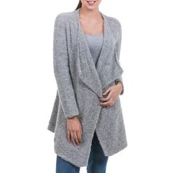 Boucle Mist,'Peru Loose Fit Alpaca Blend Light Grey Boucle Cardigan'