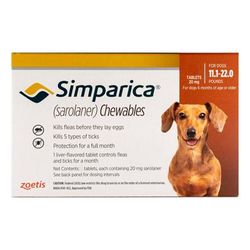 45% Off Simparica for Dogs 11.1-22 Lbs (Brown) 3 Doses