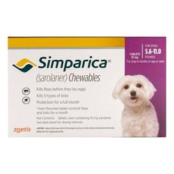 Simparica Chewables For Dogs 5.6-11 Lbs (Purple) 3 Chews