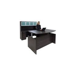 Adjustable Height Bow Front U-Shaped Desk w/Hutch in Charcoal