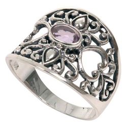 Garden of Mystique,'925 Silver Heart Band Ring with Amethyst Fair Trade Jewelry'