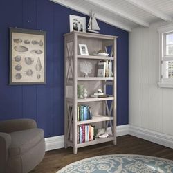 Key West 5 Shelf Bookcase in Washed Gray - Bush Furniture KWB132WG-03