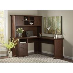 Yorktown 60W L Desk with Hutch in Antique Cherry - Bush Furniture YRK001ANC