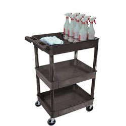 Black 3 Shelf Tub Cart w/ Bottle Holder - Luxor STC111H-B