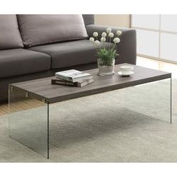 "Coffee Table / Accent / Cocktail / Rectangular / Living Room / 44"L / Tempered Glass / Laminate / Brown / Clear / Contemporary / Modern - Monarch Specialties I 3054"