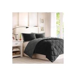 Madison Park Essentials Larkspur Twin/Twin XL Reversible Down Alternative 3M Scotchgard Comforter Mini Set in Black/Grey - Olliix BASI10-0201