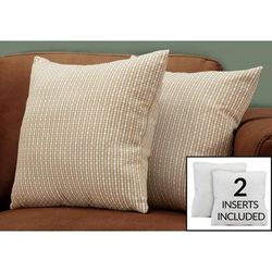 Pillows / Set Of 2 / 18 X 18 Square / Insert Included / Decorative Throw / Accent / Sofa / Couch / Bedroom / Polyester / Hypoallergenic / Brown / Modern - Monarch Specialties I 9229