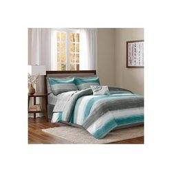 Madison Park Essentials Saben Full Complete Comforter & Cotton Sheet Set in Aqua - Olliix MPE10-694