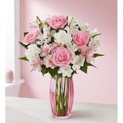 1-800-Flowers Flower Delivery Cherished Blooms Bouquet W/ Pink Vase | Happiness Delivered To Their Door