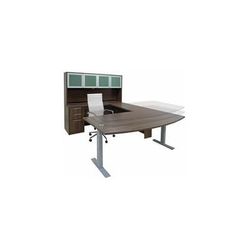 Electric Lift Adjustable Height Modern Walnut U-Desk w/Hutch