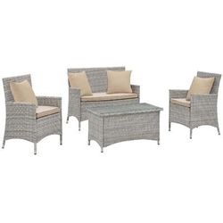 Bridge 4 Piece Outdoor Patio Patio Conversation Set with Pillow Set EEI-2763-LGR-BEI