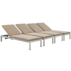 Shore Chaise with Cushions Outdoor Patio Aluminum Set of 4 EEI-2738-SLV-MOC-SET