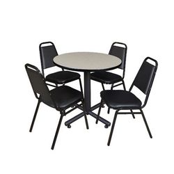 "Kobe 30" Round Breakroom Table in Maple & 4 Restaurant Stack Chairs in Black - Regency TKB30RNDPL29BK"