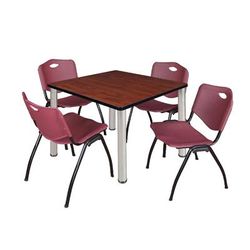 "Kee 36" Square Breakroom Table in Cherry/ Chrome & 4 'M' Stack Chairs in Burgundy - Regency TB3636CHBPCM47BY"