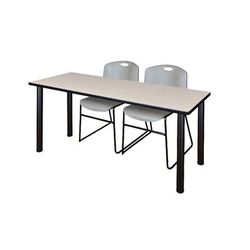 "66" x 24" Kee Training Table in Maple/ Black & 2 Zeng Stack Chairs in Grey - Regency MT6624PLBPBK44GY"