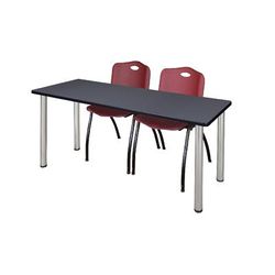 "72" x 24" Kee Training Table in Grey/ Chrome & 2 'M' Stack Chairs in Burgundy - Regency MT7224GYBPCM47BY"