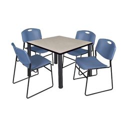 "Kee 42" Square Breakroom Table in Maple/ Black & 4 Zeng Stack Chairs in Blue - Regency TB4242PLBPBK44BE"