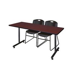 "66" x 24" Kobe Training Table in Mahogany & 2 Zeng Stack Chairs in Black - Regency MKTRCT6624MH44BK"