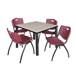 "Kee 36" Square Breakroom Table in Maple/ Black & 4 'M' Stack Chairs in Burgundy - Regency TB3636PLBPBK47BY"