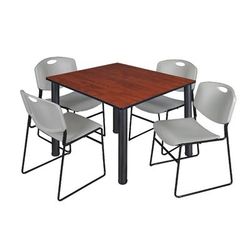 "Kee 48" Square Breakroom Table in Cherry/ Black & 4 Zeng Stack Chairs in Grey - Regency TB4848CHBPBK44GY"